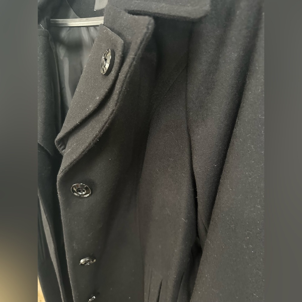 London Fog Classic Black Lined Hooded Wool Coat - Picture 2 of 11